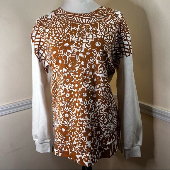 Lucky Fish x Earthleisure Hand-Printed Brown & White Graphic Sweatshirt | Large - Picture 5 of 6